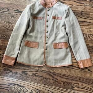 Tan brown vintage style equestrian jacket leather accents new